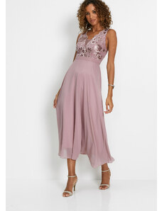 bonprix Šifónové šaty s flitrovanou výšivkou, farba ružová, rozm. 42
