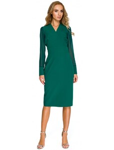 STYLOVE S136 Šifónové puzdrové šaty s dlhými rukávmi - zelené