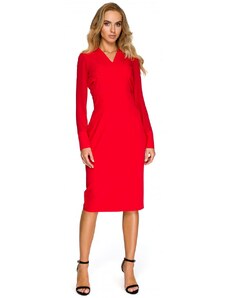 STYLOVE S136 Šifónové puzdrové šaty s dlhými rukávmi - červené