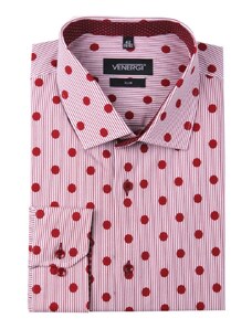 Venergi Červená bodkovaná pánska košeľa 176/182 cm štandard Klasik 42