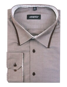 Venergi Hnedá jednofarebná pánska košeľa 188/194 cm vysoká 48