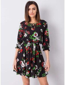 Basic Čierne kvetinové letné šaty s volánom