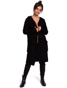BK033 Pletený plisovaný sveter s kapucňou - čierny