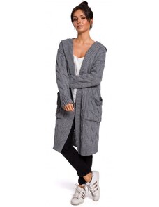 BK033 Pletený plisovaný sveter s kapucňou - šedý