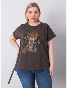 Fashionhunters Dark khaki blouse of larger size with Marlene application