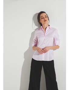 Dámská růžová neprosvítající košile s dlouhým rukávem ETERNA rypsový kepr 100% bavlna NON IRON