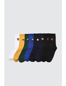 Trendyol Collection Viacfarebné 8-balenie bavlny-jedlo-zvieratá vyšívané ponožky-dlhé ponožky