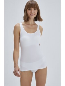 Dagi Women's White Wide Collar Combed Cotton Singlet with Thick Straps