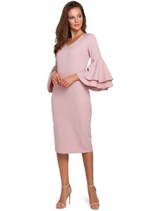 K002 Plášťové šaty s volánikovými rukávmi - krémovo ružové