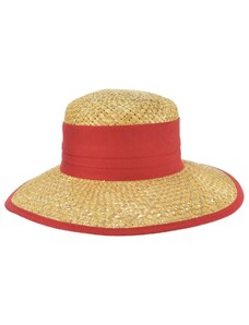 Dámsky béžový letný slamený klobúk s červenou stuhou - Seeberger since 1890