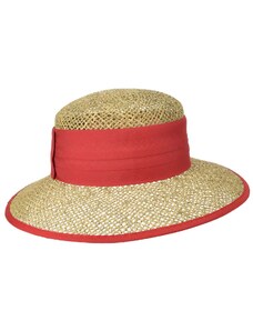Dámsky béžový letný slamený (morská tráva) klobúk s červenou stuhou - Seeberger since 1890