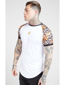Pánske tričko SikSilk S/S Curved Hem Raglan Tech Tee - White & Floral Leopard