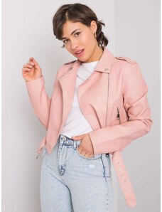 Basic Krátka svetlo-ružová bunda z eko kože s opaskom Babette