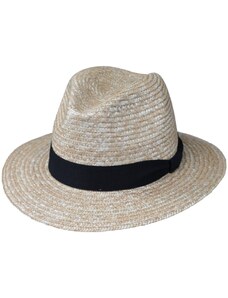 Fiebig - Headwear since 1903 Cestovný slamený klobúk z pletenej slamy s grosgrainovou stuhou