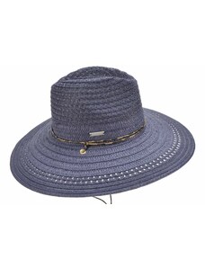 Dámsky modrý letný Fedora klobúk so šnúrkou pod bradu - Seeberger