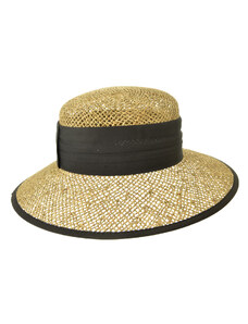 Dámsky béžový letný slamený (morská tráva) klobúk s čiernou stuhou - Seeberger since 1890