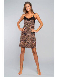 Italian Fashion Elegantná nočná košieľka leopardí vzor Pantera béžová, Farba čierna-béžová