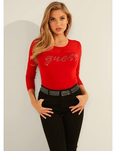 GUESS top Mesh Mix Logo Sweater červený, 135050-M