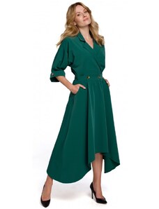 K086 Šaty v midi dĺžke s ozdobnými gombíkmi - zelené