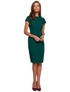 Style S239 Ceruzkové šaty s opaskom na zaviazanie - zelené