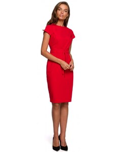 Style S239 Ceruzkové šaty s opaskom na zaviazanie - červené