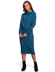 STYLOVE S245 Pletené šaty s golierom - oceánsky modré