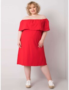 Basic Červené bavlnené PLUS SIZE šaty so španielskym výstrihom