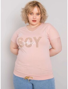 Fashionhunters Dusty pink blouse plus size with ribbing