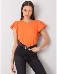Basic Oranžové jednofarebné tričko s krátkym rukávom a volánmi
