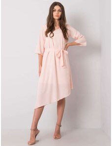 Basic Dámske svetlo-ružové asymetrické šaty s mašľou