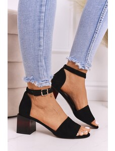 Basic Elegantné čierne semišové sandále na podpätku Laura Messi