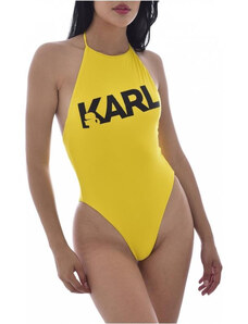 Karl Lagerfeld dámské žluté jednodílné plavky PRINTED LOGO