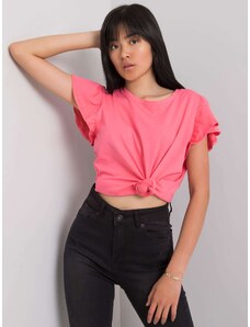 Basic Ružové jednofarebné tričko s krátkym rukávom a volánmi