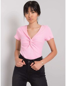 Basic Ružové tričko s krátkym rukávom a prepleteným výstrihom