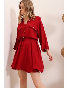 Trend Alaçatı Stili Dámske tkané košeľové šaty Cinnamon Safari
