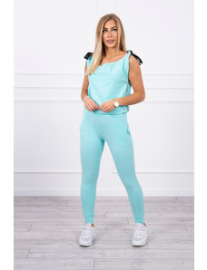 MladaModa Nohavice à la overal s ramienkom s nápisom Selfie mentolové