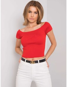 Basic Červené tričko s krátkym rukávom a lodičkovým výstrihom