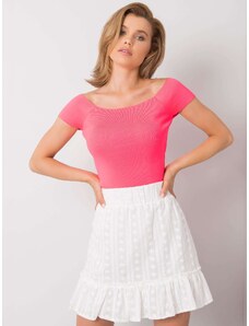 Basic Ružové tričko s krátkym rukávom a lodičkovým výstrihom