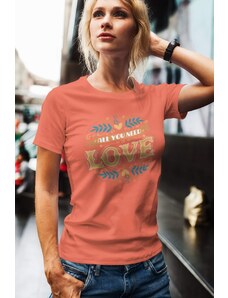 MMO Dámske tričko LOVE Vyberte farbu: Korálová, Vyberte veľkosť: XS