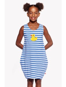 Piskacie Dievčenské šaty s kačičkou, farba pásik modrý, veľkosť 92