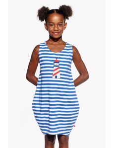 Piskacie Dievčenské šaty s majákom, farba pásik modrý, veľkosť 92