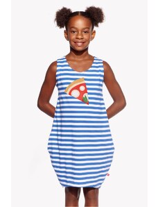 Piskacie Dievčenské šaty pizza, farba pásik modrý, veľkosť 92