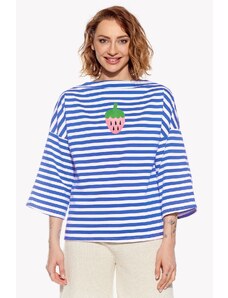 Piskacie Dámske tričko s jahodou, farba pásik modrý, veľkosť xs