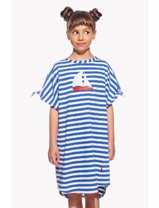 Piskacie Dievčenské šaty s loďkou, farba pásik modrý, veľkosť 98
