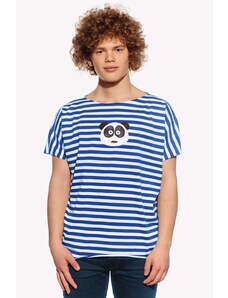 Piskacie Pánske tričko s pandou, farba pásik modrý, veľkosť xs