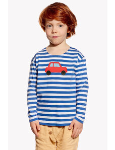 Piskacie Chlapčenské tričko s autom, farba pásik modrý, veľkosť 86