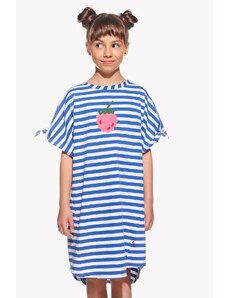 Piskacie Dievčenské šaty s malinou, farba pásik modrý, veľkosť 98