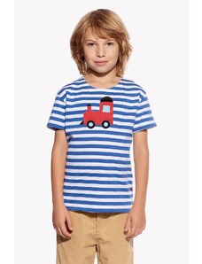 Piskacie Chlapčenské tričko s vláčikom, farba pásik modrý, veľkosť 104