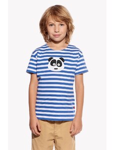 Piskacie Chlapčenské tričko s pandou, farba pásik modrý, veľkosť 86