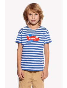 Piskacie Chlapčenské tričko s lietadlom, farba pásik modrý, veľkosť 146
